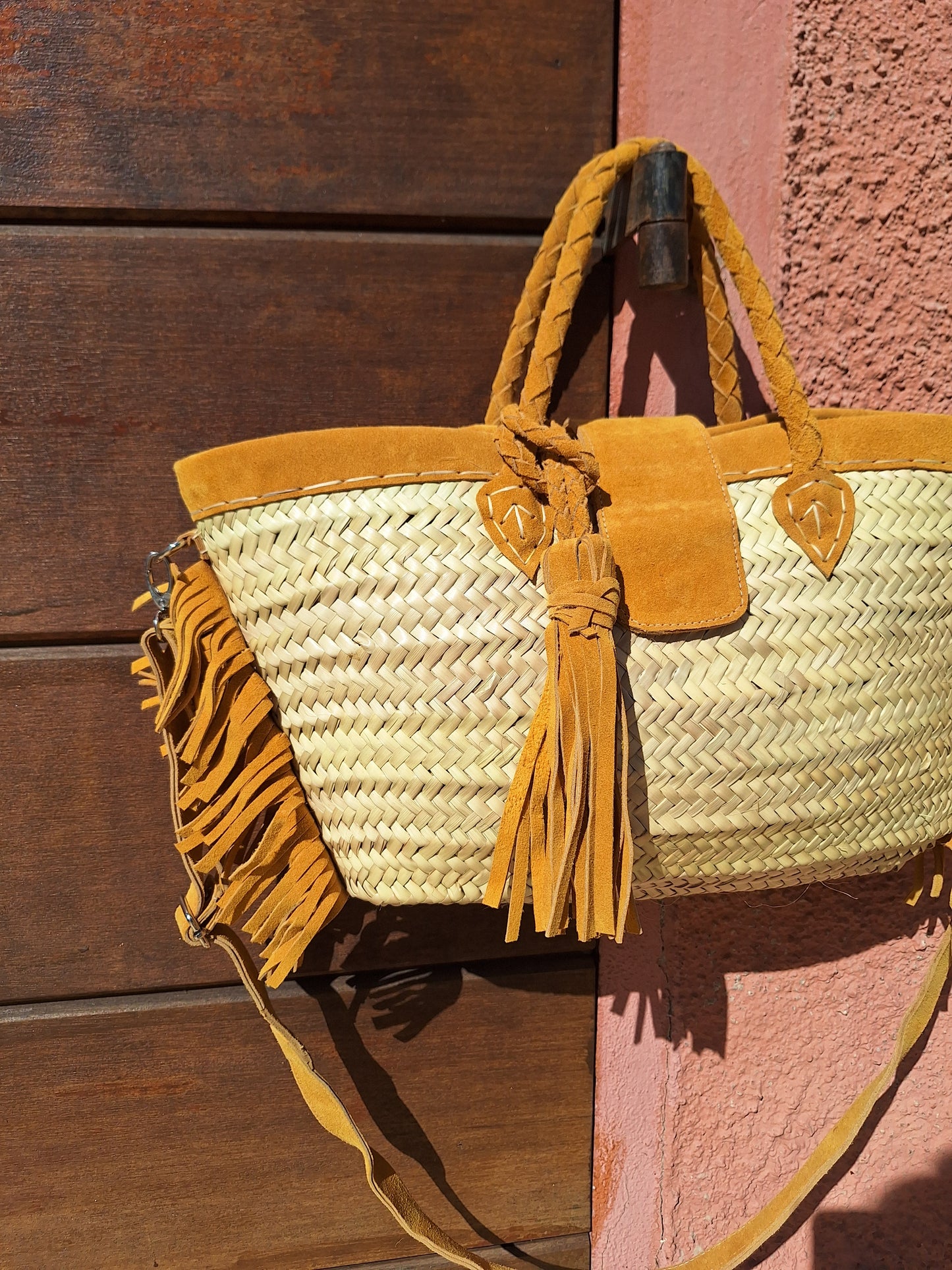 Panier Casablanca - Avec ses sublimes franges et anse en daim moutarde -20%