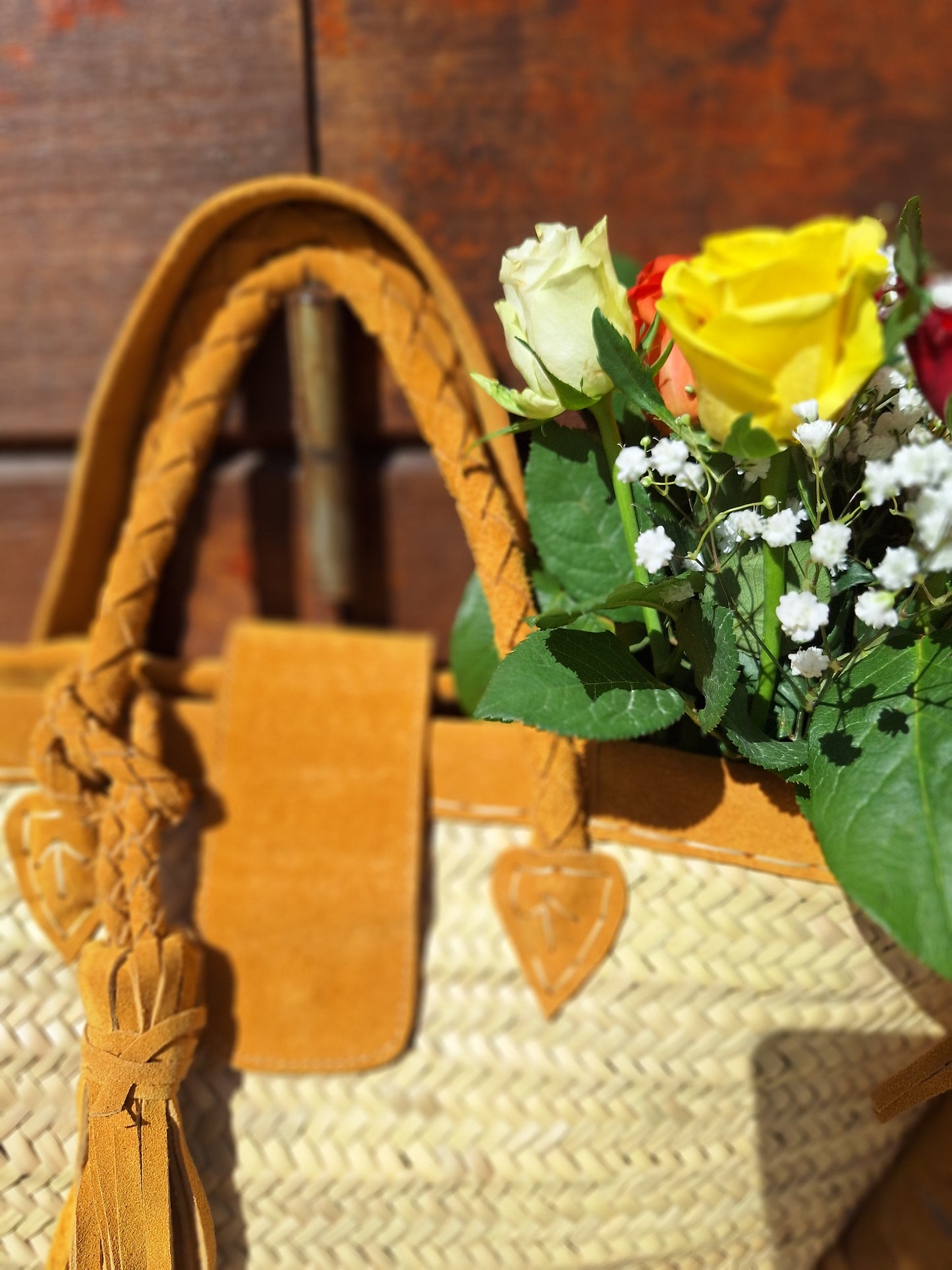 Panier Casablanca - Avec ses sublimes franges et anse en daim moutarde -20%