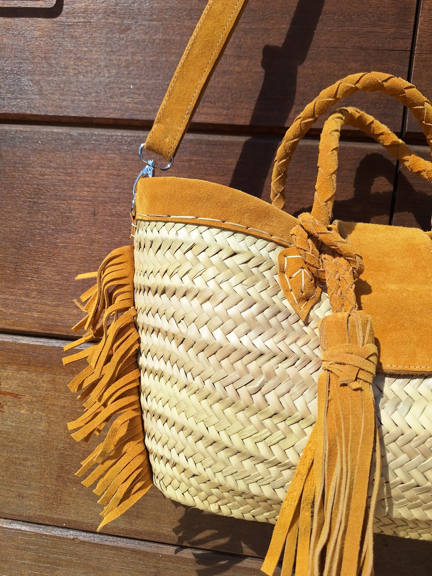 Panier Casablanca - Avec ses sublimes franges et anse en daim moutarde -20%