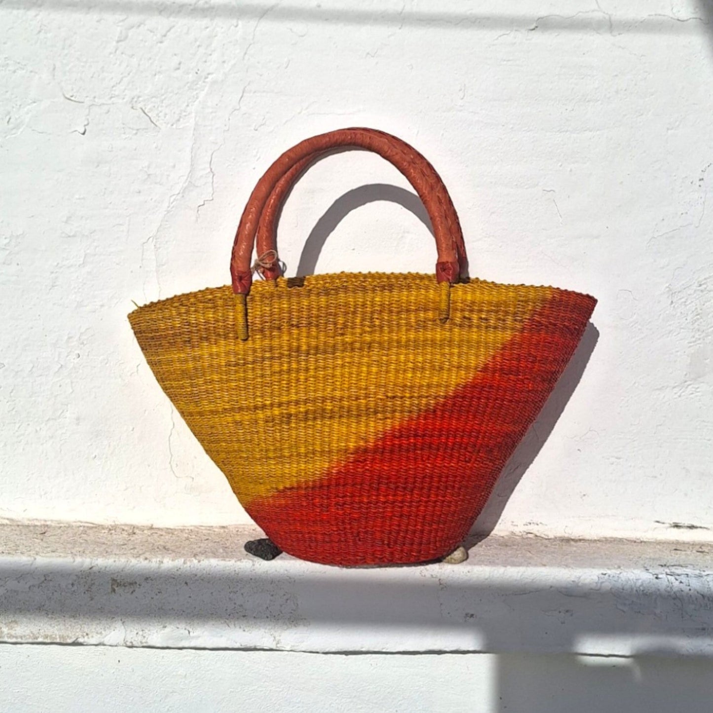 Panier Bolga africain - Anse en cuir marron -30%