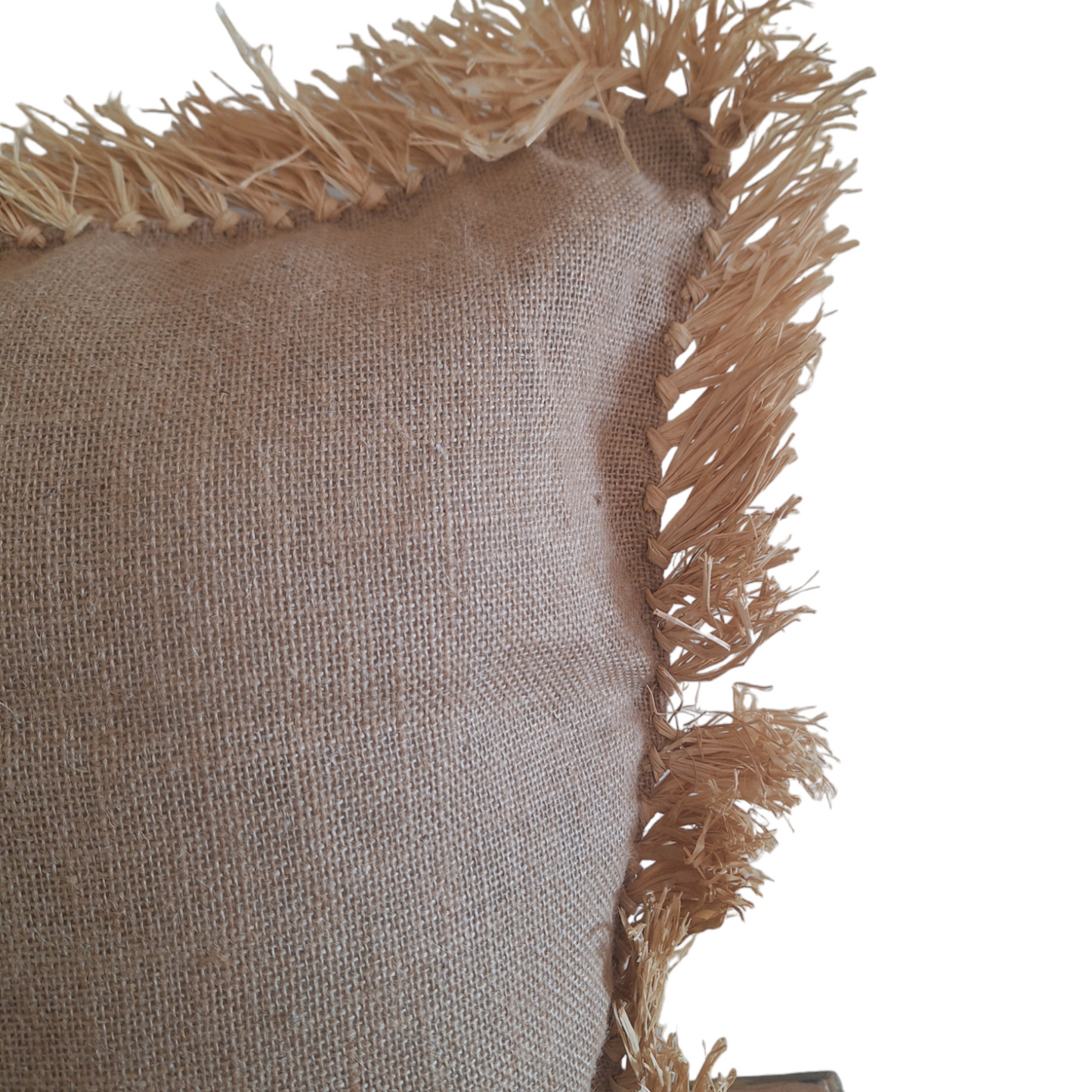 Coussin frange en toile de jute -60%
