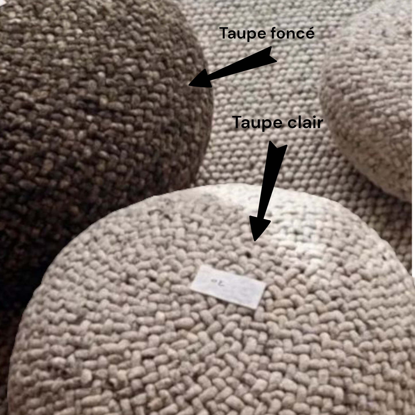 Pouf galet en laine fait main – Artisanat marocain authentique - Taupe clair