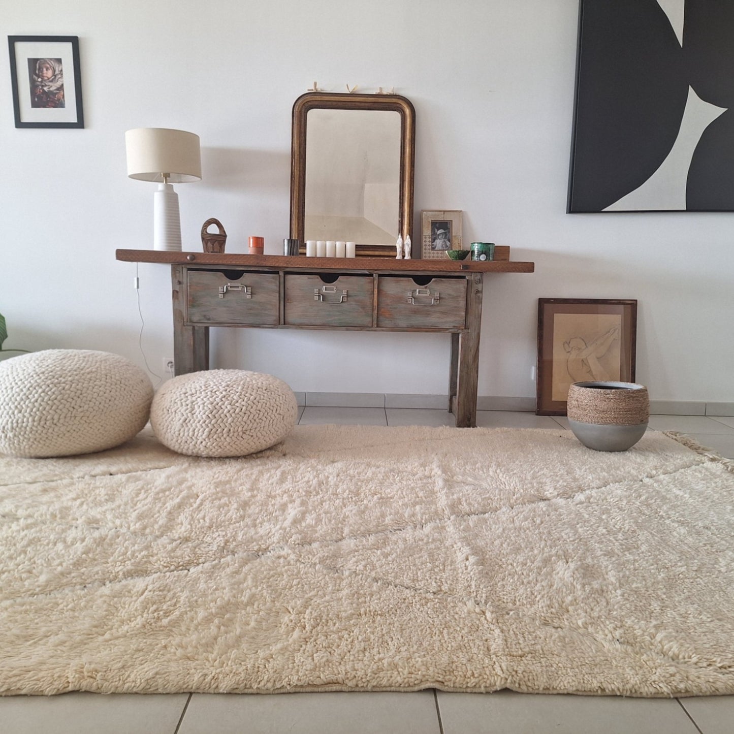 BENI OUARAIN BERBER RUG 300CM x 200CM N°1 Ecru