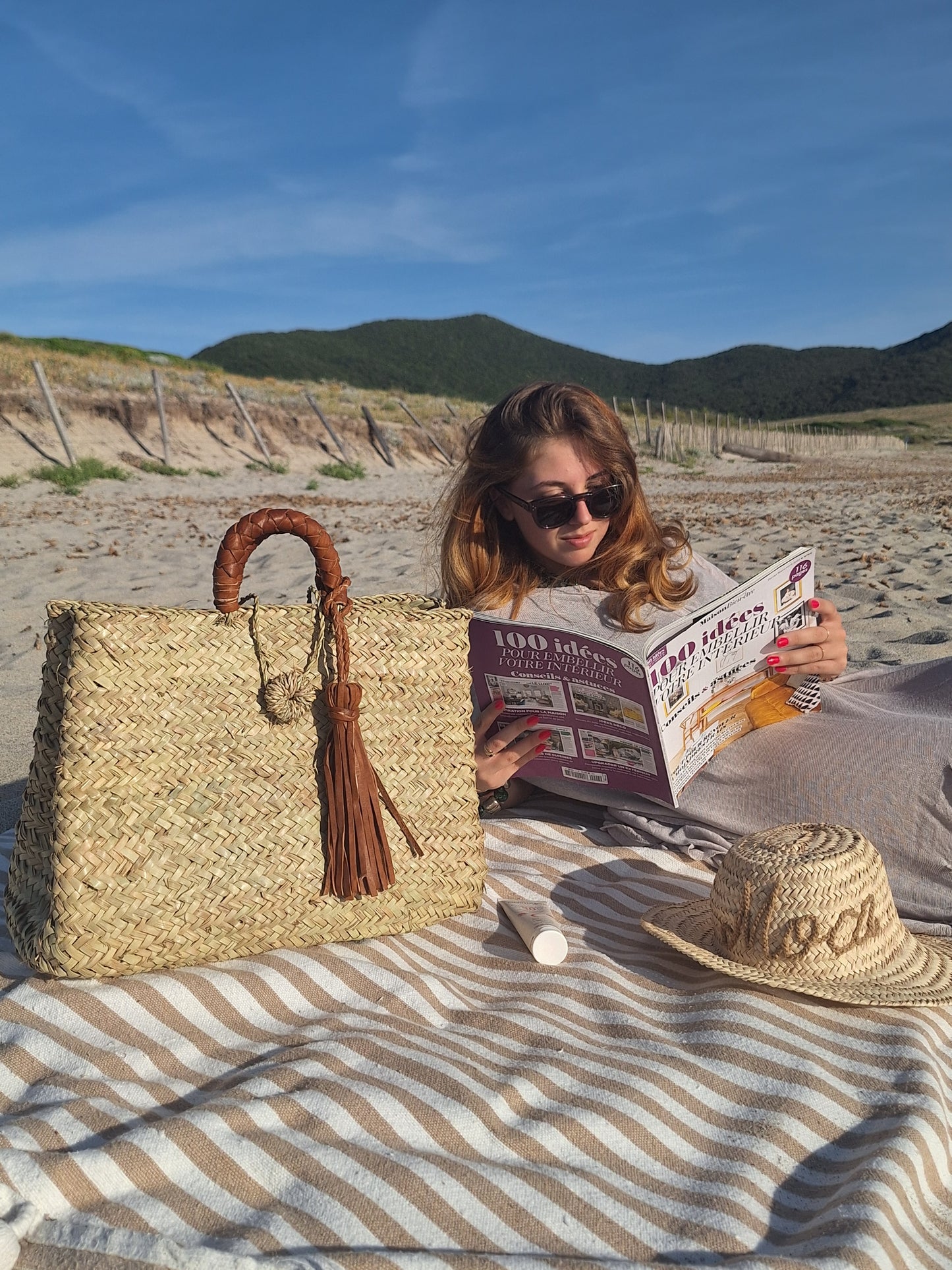 Panier Capo Di Feno - Anse et pompon en cuir marron -30%