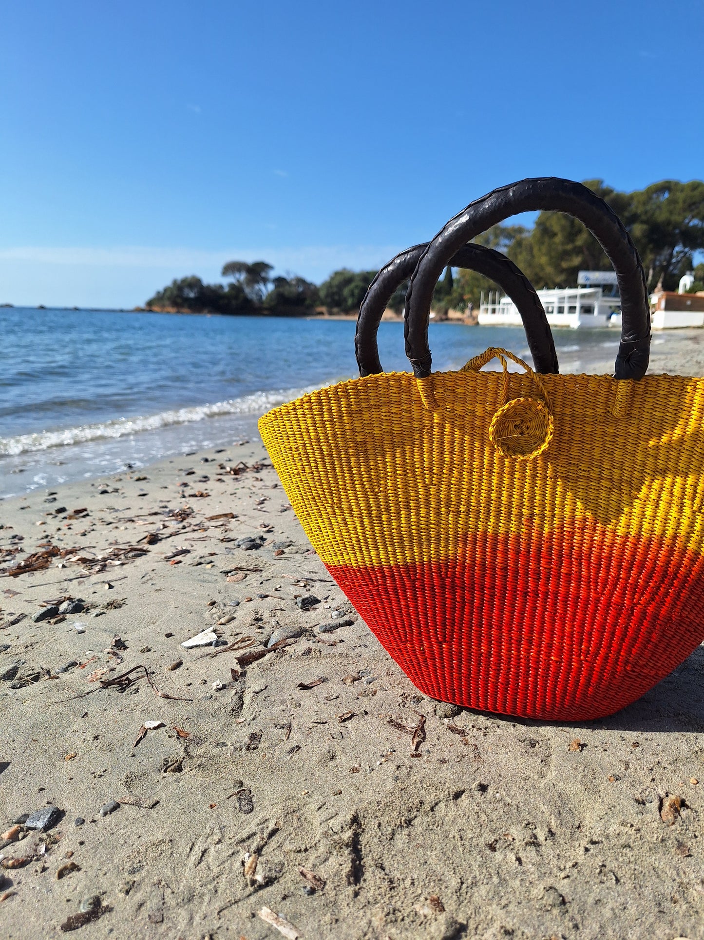 Panier Bolga - Anse en cuir noir