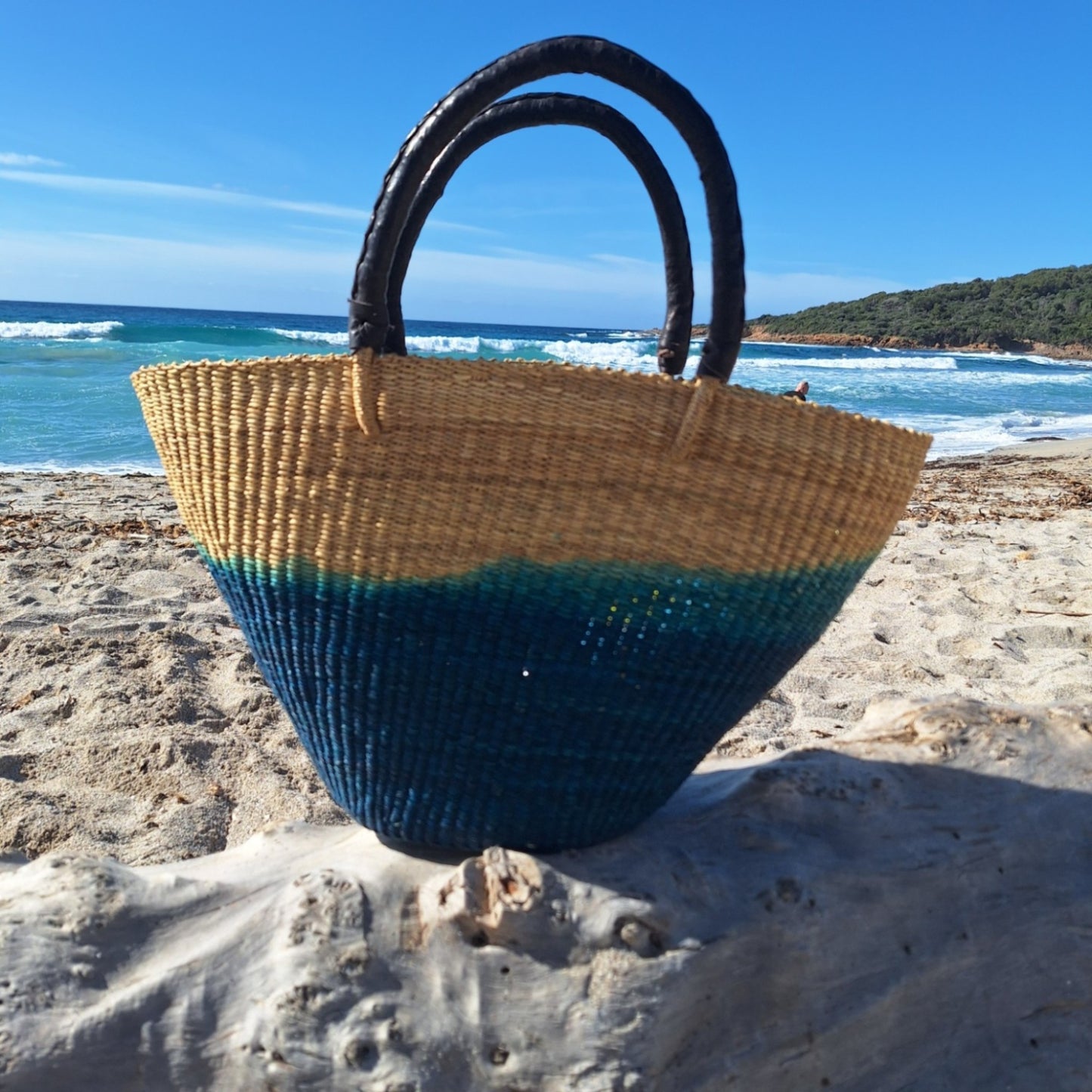Panier Bolga - Anse en cuir noir