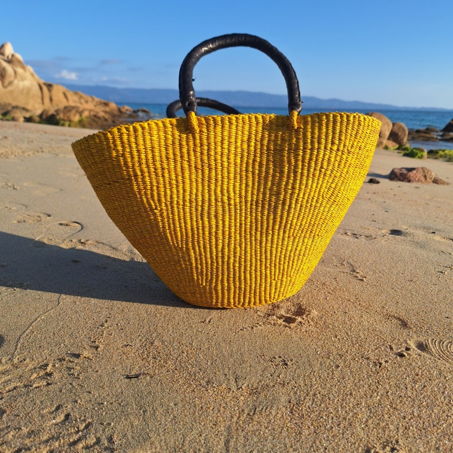 Panier Bolga - Anse en cuir noir