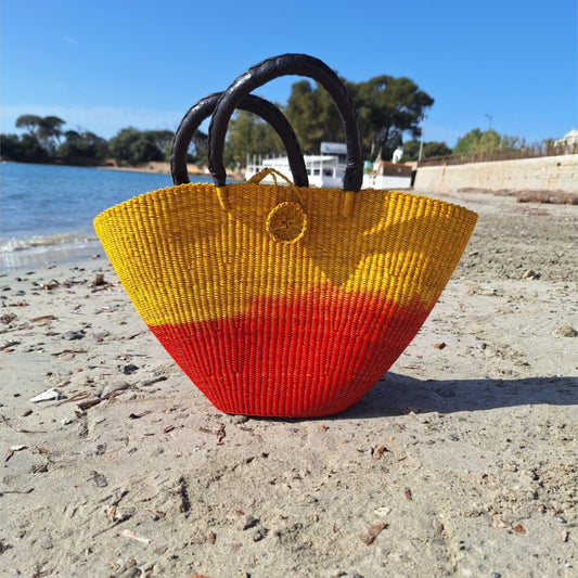 Panier Bolga - Anse en cuir noir