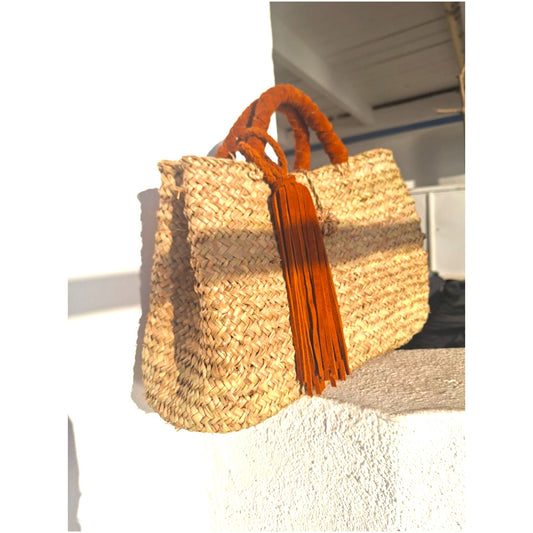 Panier Capo Di Feno - Anse et pompon en daim marron