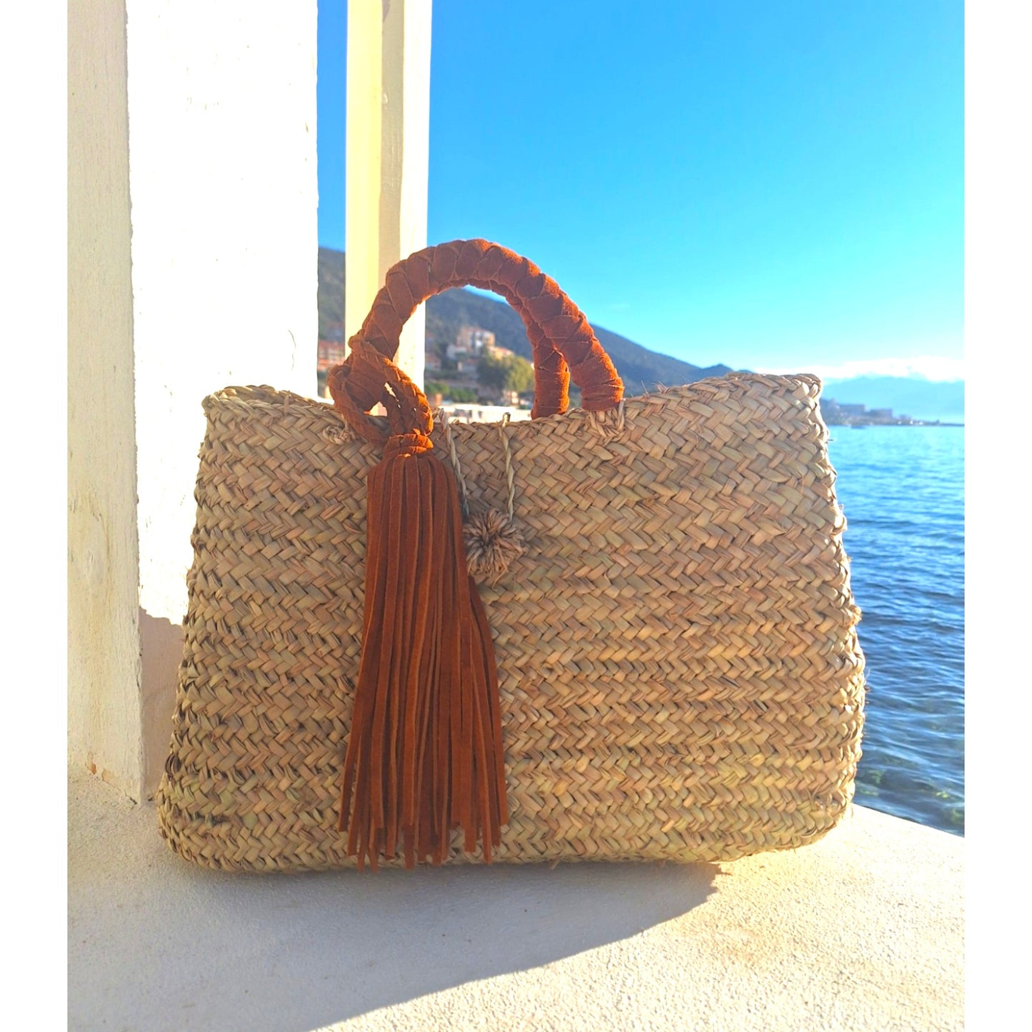 Panier Capo Di Feno - Anse et pompon en daim marron