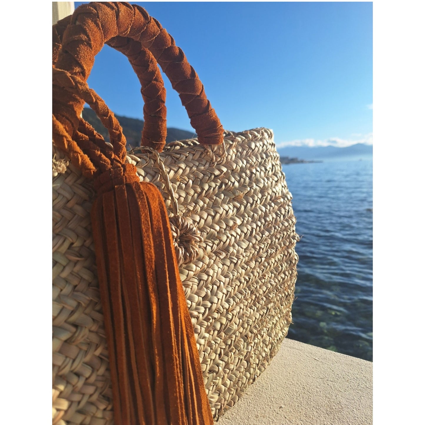 Panier Capo Di Feno - Anse et pompon en daim marron