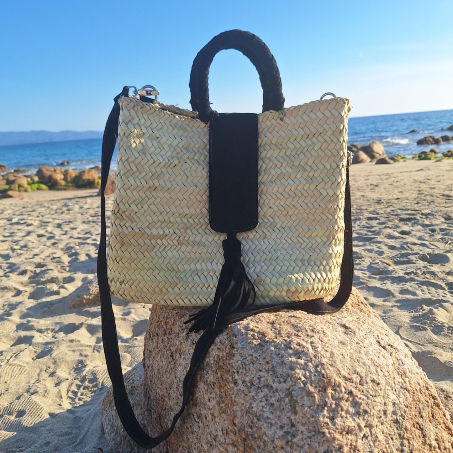 Panier Tizzano - Anse et fermeture en daim noir