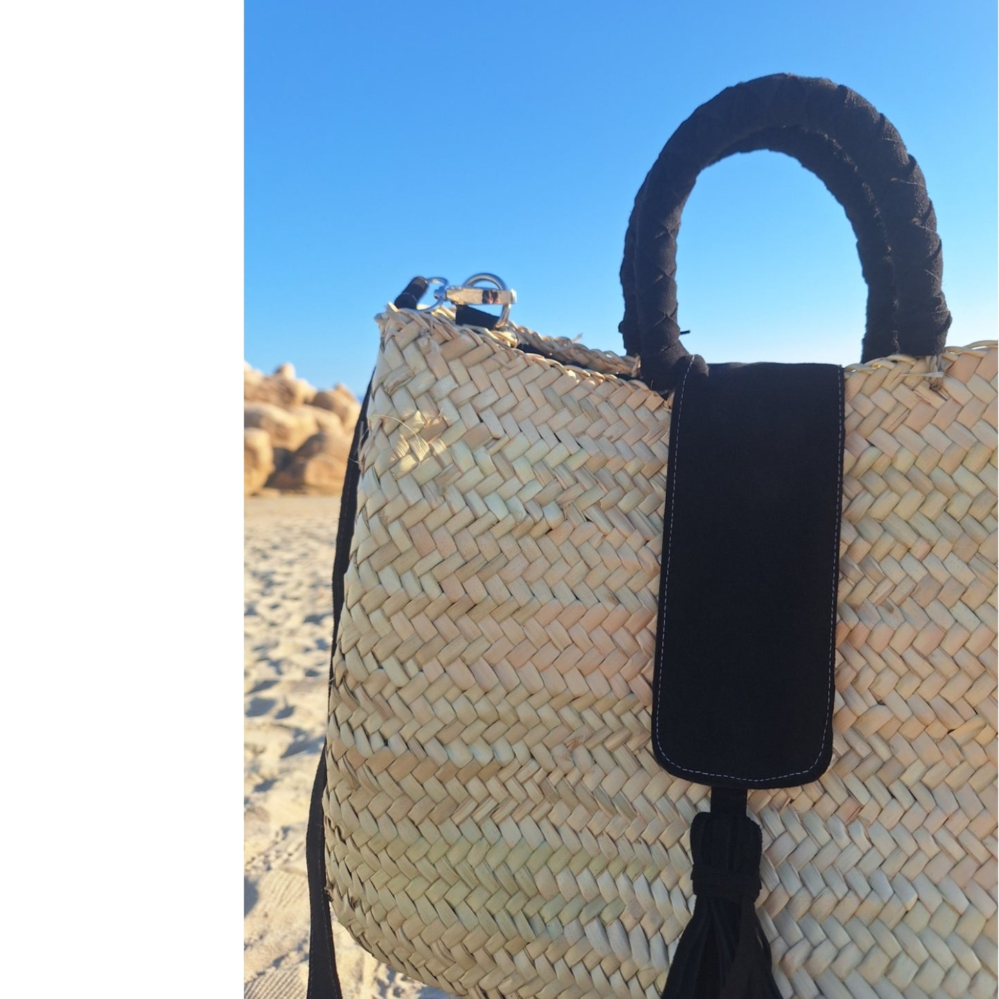 Panier Tizzano - Anse et fermeture en daim noir