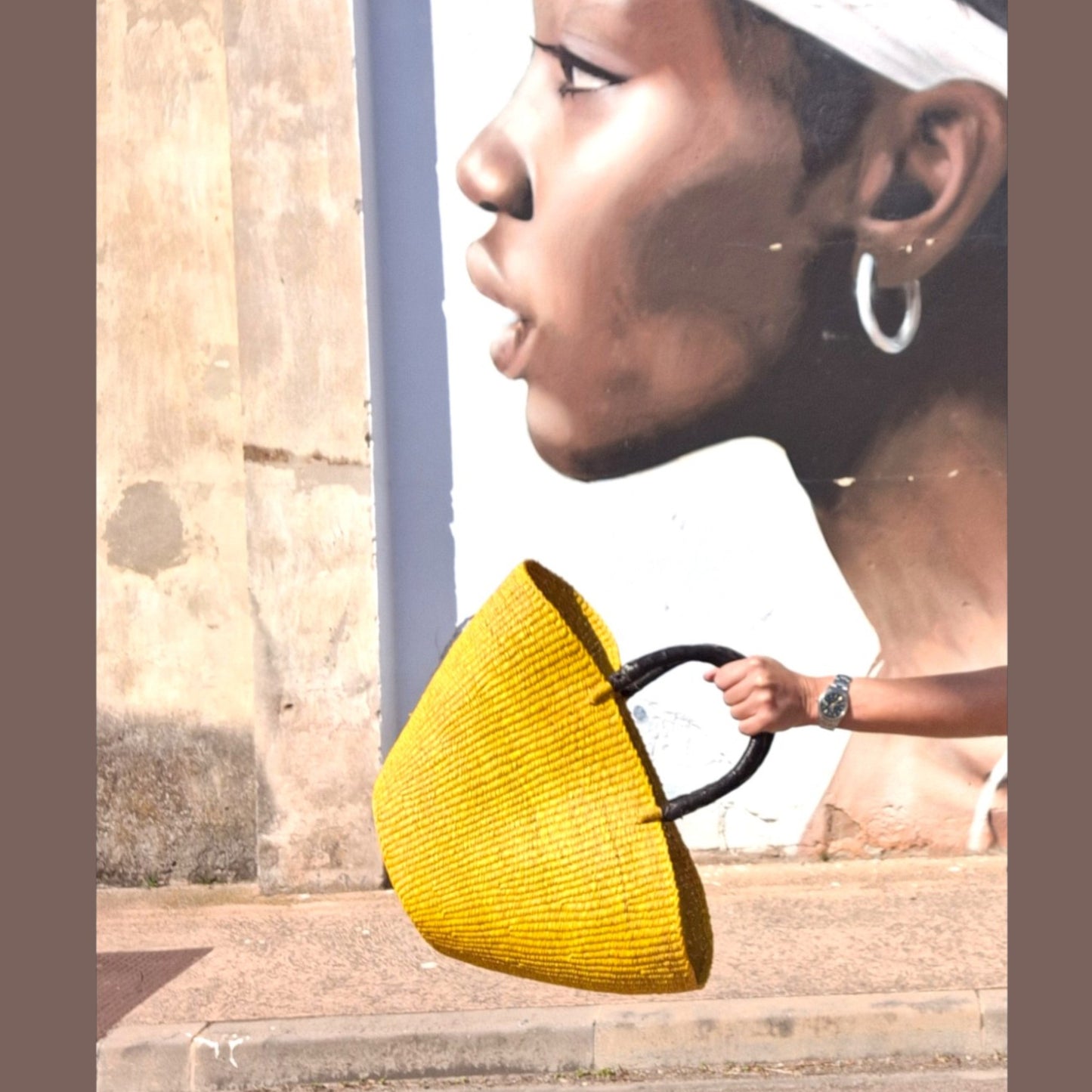 Panier Bolga - Anse en cuir noir