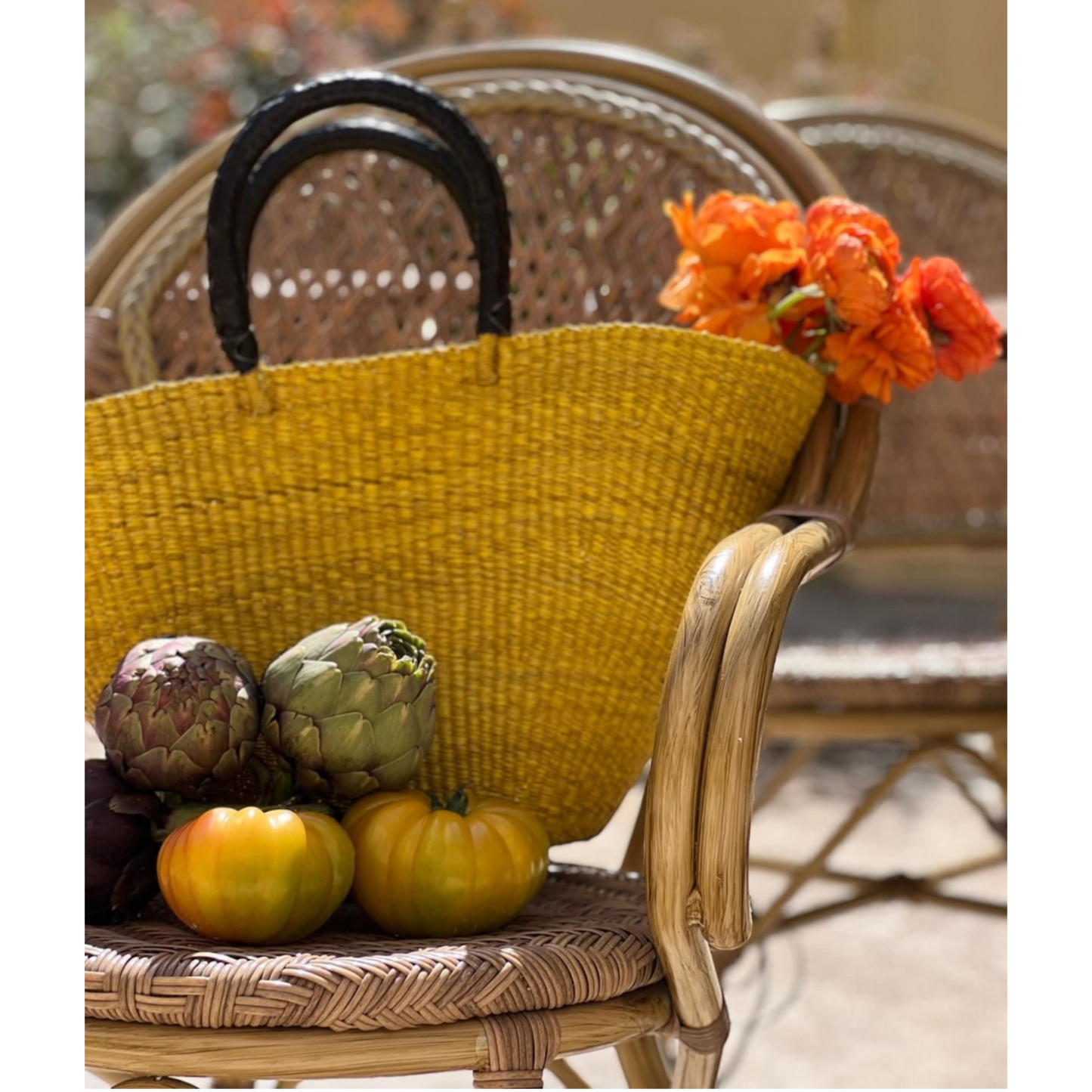 Panier Bolga - Anse en cuir noir