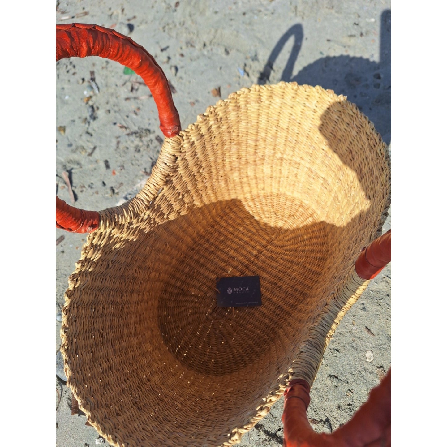Panier Bolga Africain - Anse en cuir marron