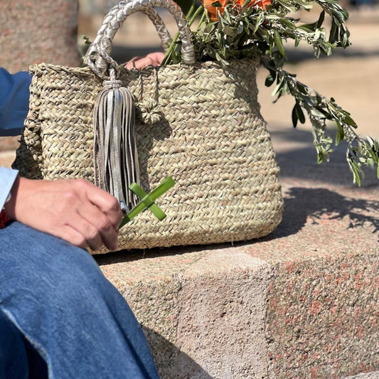 Panier Capo Di Feno - Anse et pompon en cuir argenté