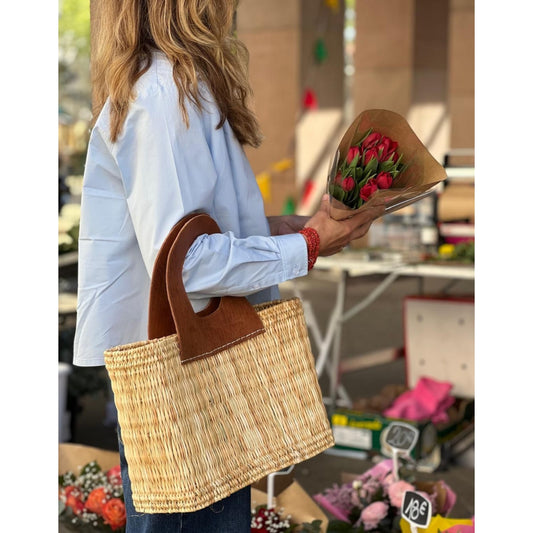 Panier Terra Corsa - Grande anse en cuir marron