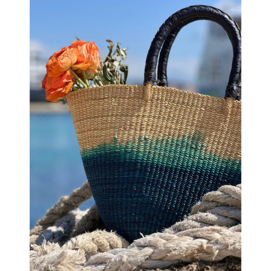 Panier Bolga - Anse en cuir noir