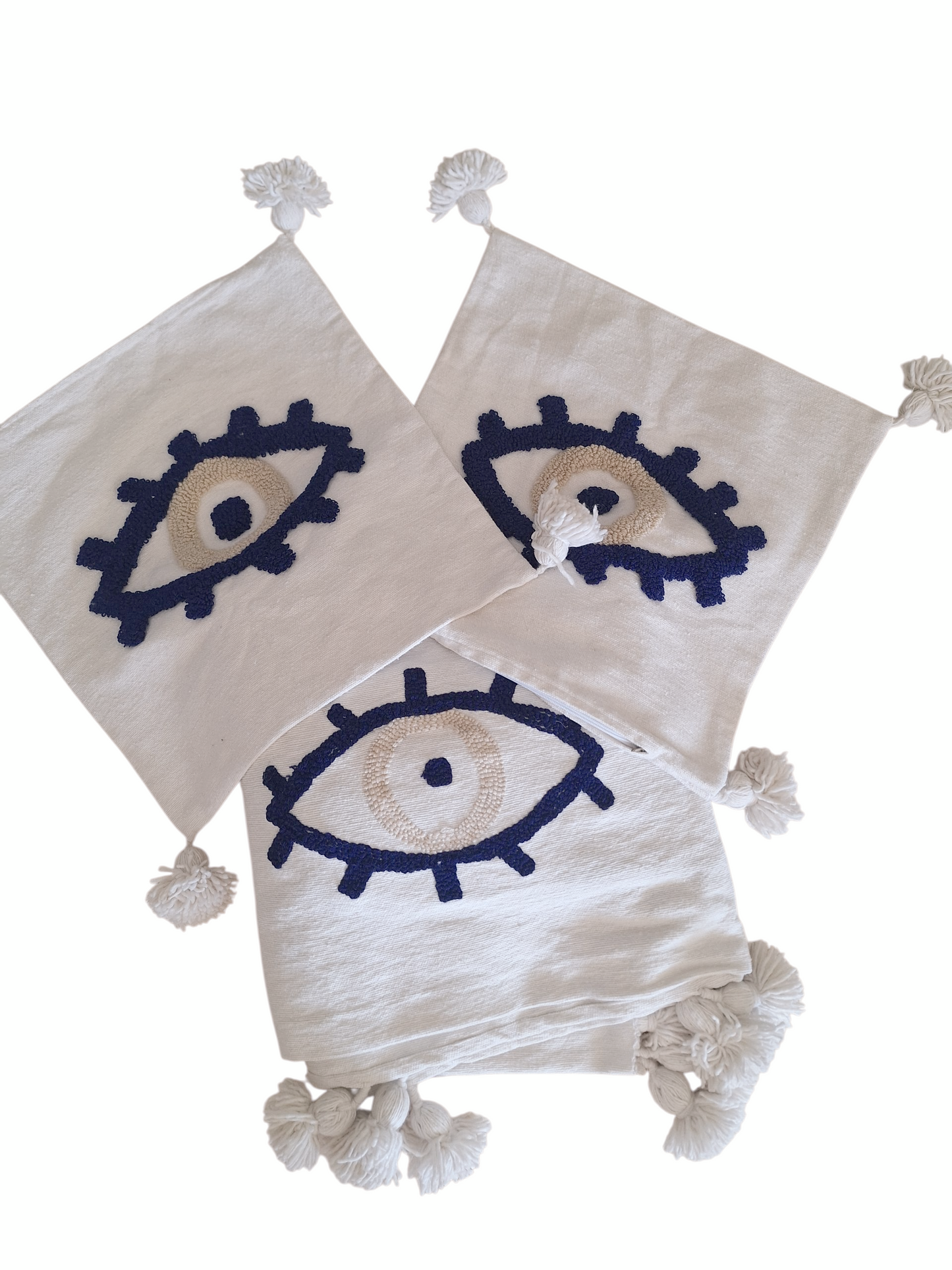 NEW - Ensemble Plaid brodé berbère + 2 housses de coussin -50%