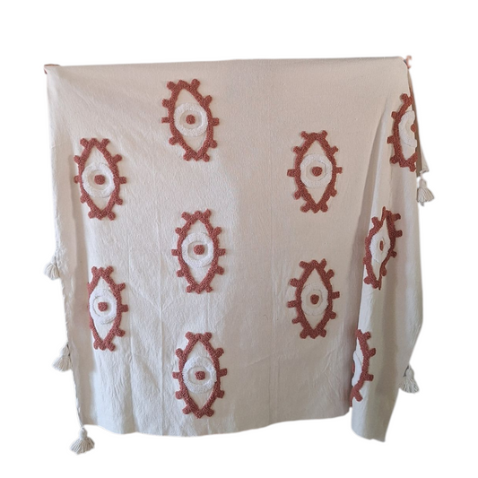 NEW - Plaid brodé berbère en coton et laine – Modèle coloré