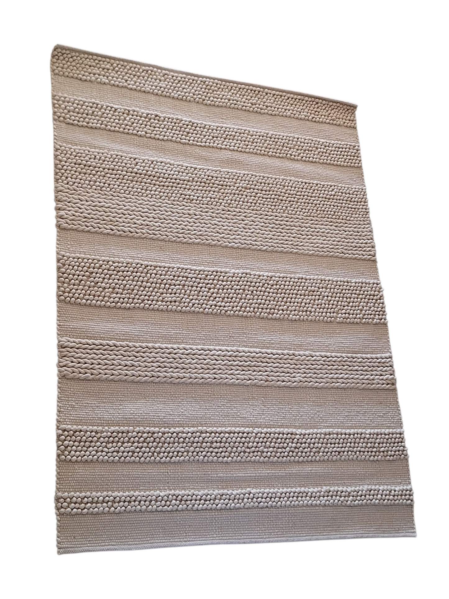 Tapis Boules / Tressé en laine écru  2m40 x 1m70