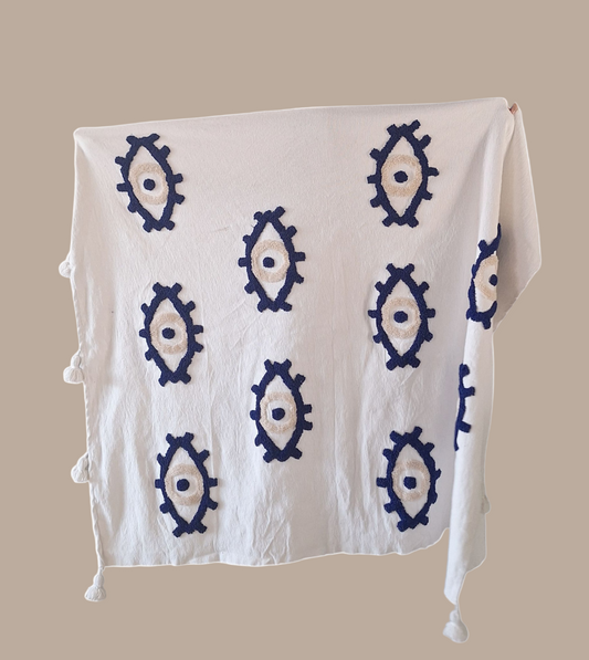 NEW - Ensemble Plaid brodé berbère + 2 housses de coussin -50%