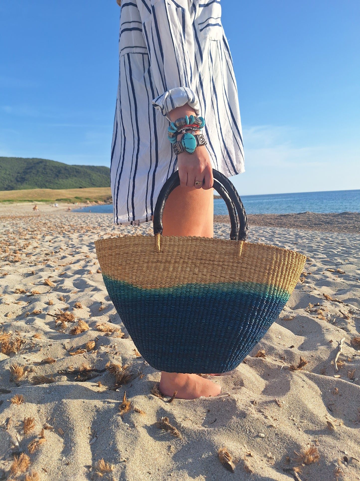 Panier Bolga Africain - Anse en cuir noir -30%