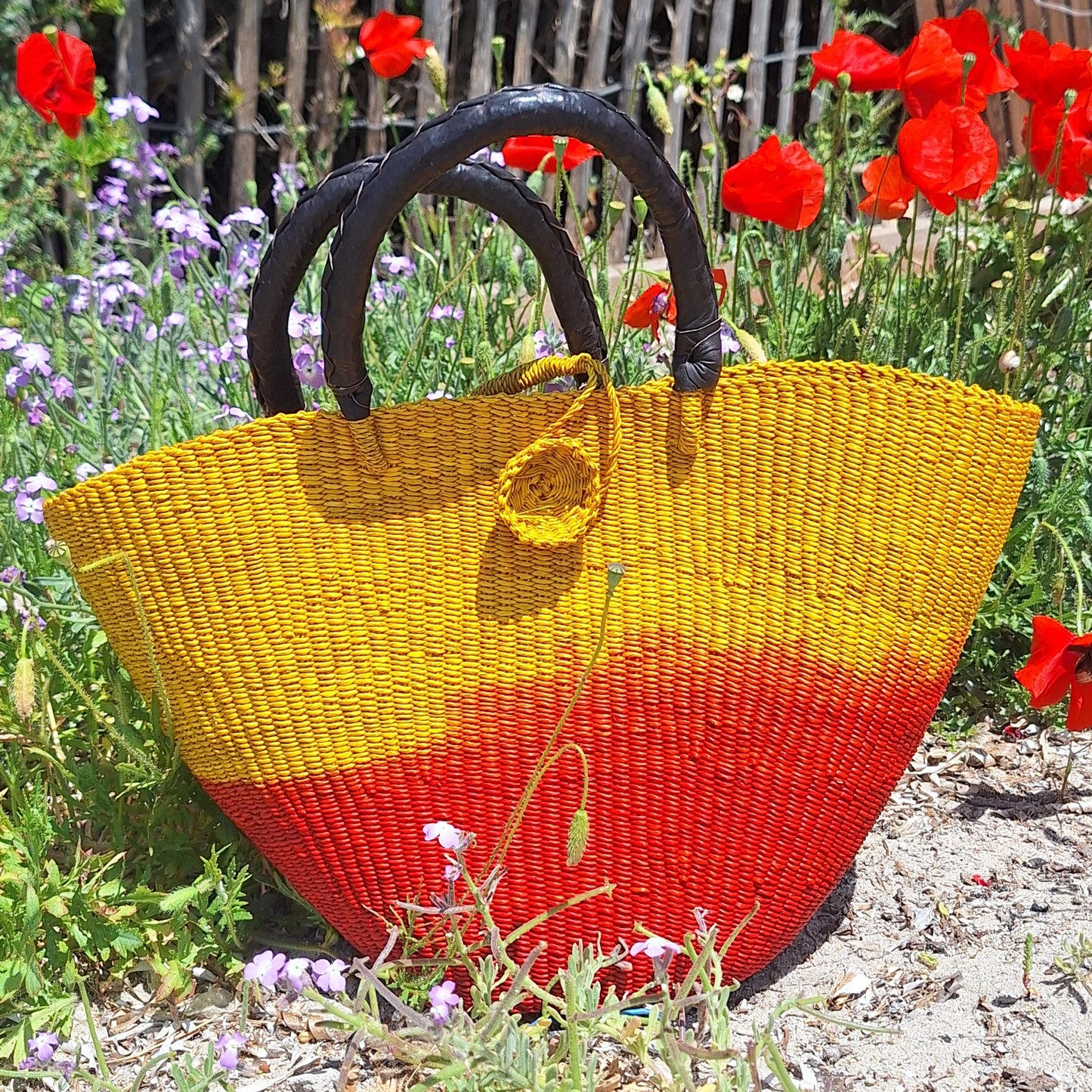 Panier Bolga Africain - Anse en cuir noir -30%