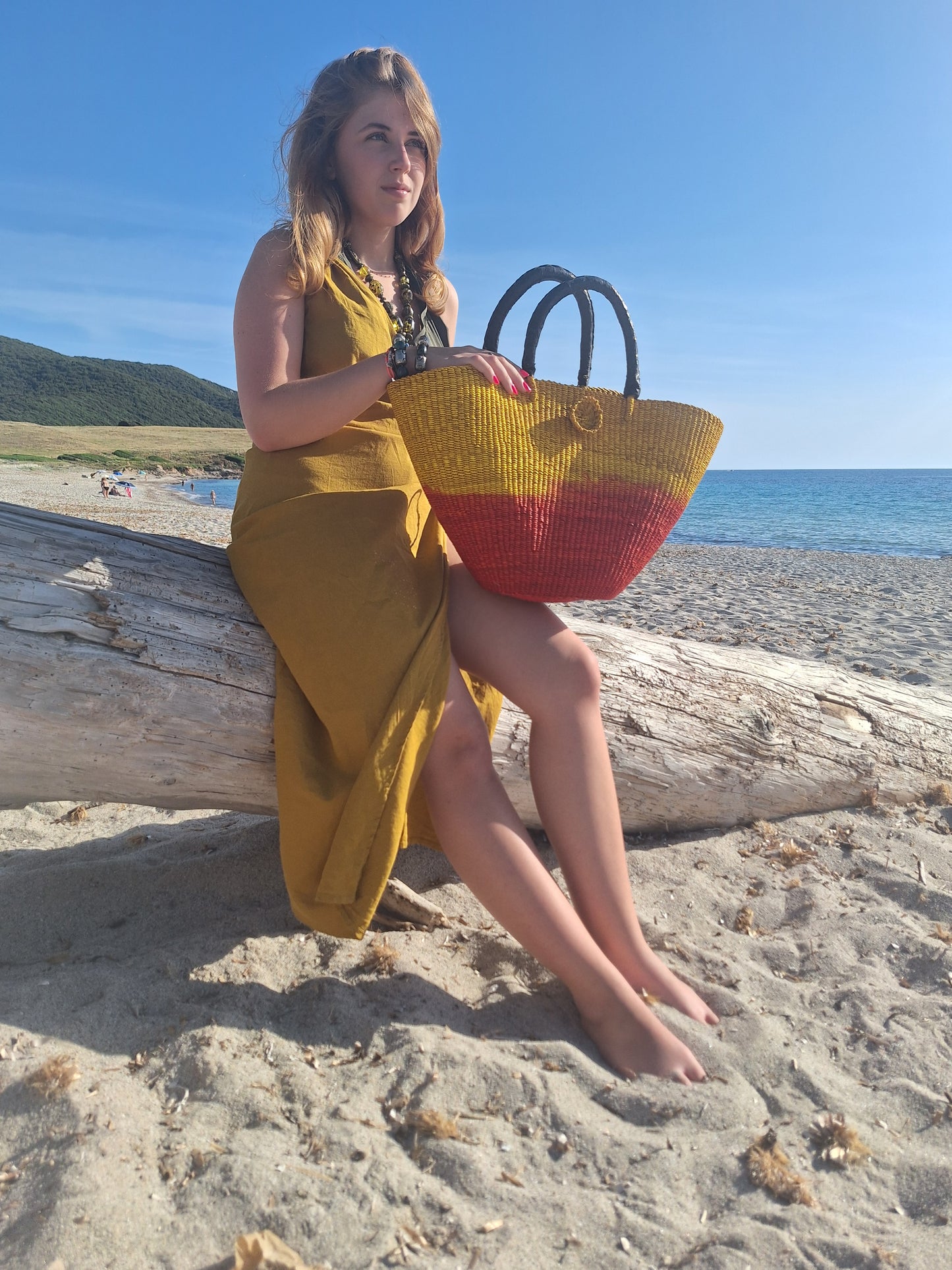 Panier Bolga Africain - Anse en cuir noir -30%