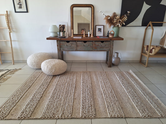 Tapis Boules / Tressé en laine Taupe  2m50 x 1m50
