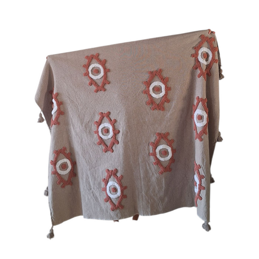 NEW - Plaid brodé berbère en coton et laine – Modèle coloré